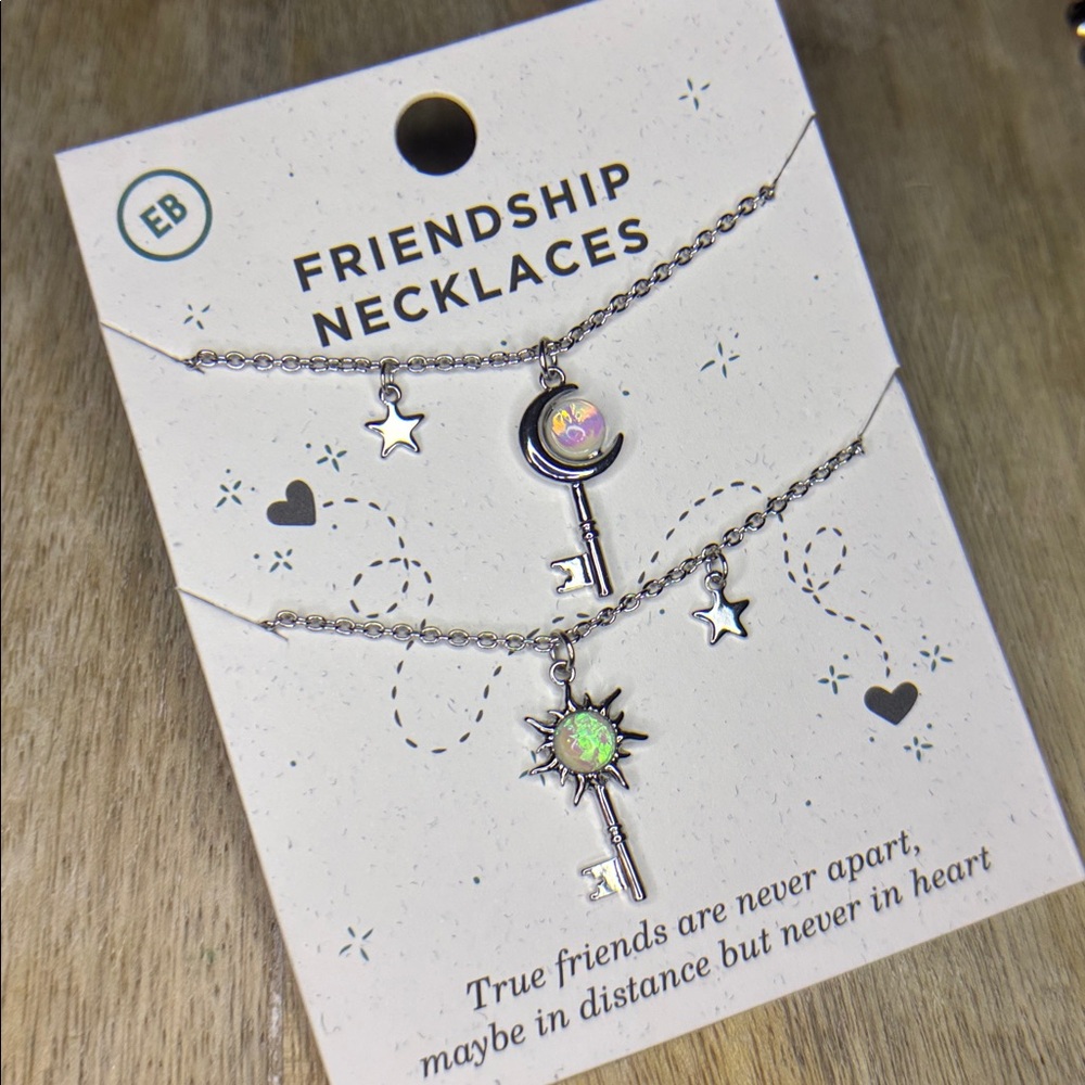 🌙 ☀️ Silver Plated Moon Sun Key Matching Fire Opalite Style Necklaces